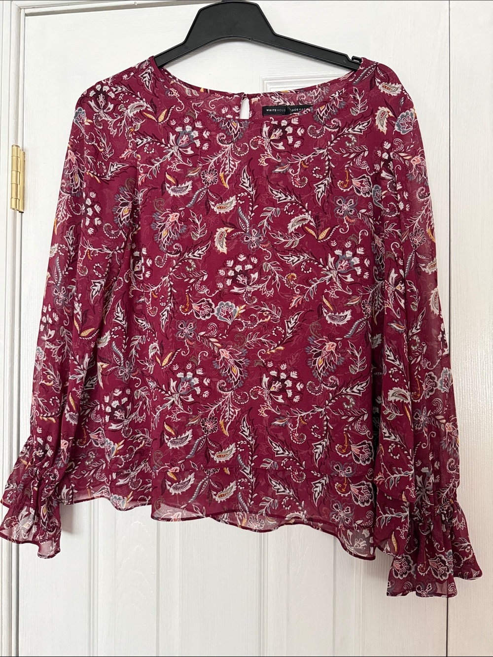 White House Black Market Floral Burgundy Women's Blouse
